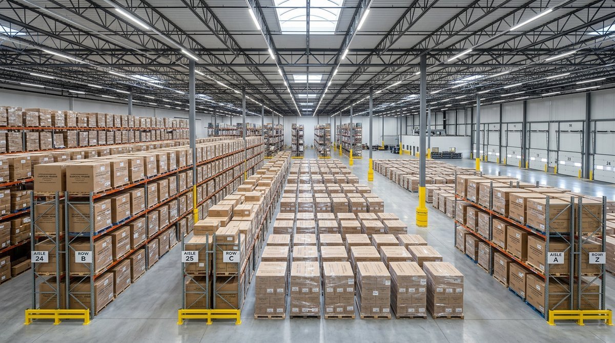 Capitol Office Solutions warehouse — pallet-quantity PPE inventory